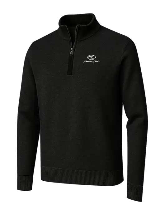 Brooks Brothers Black Washable Merino Birdseye 1/4-Zip Sweater w/American Coach Logo