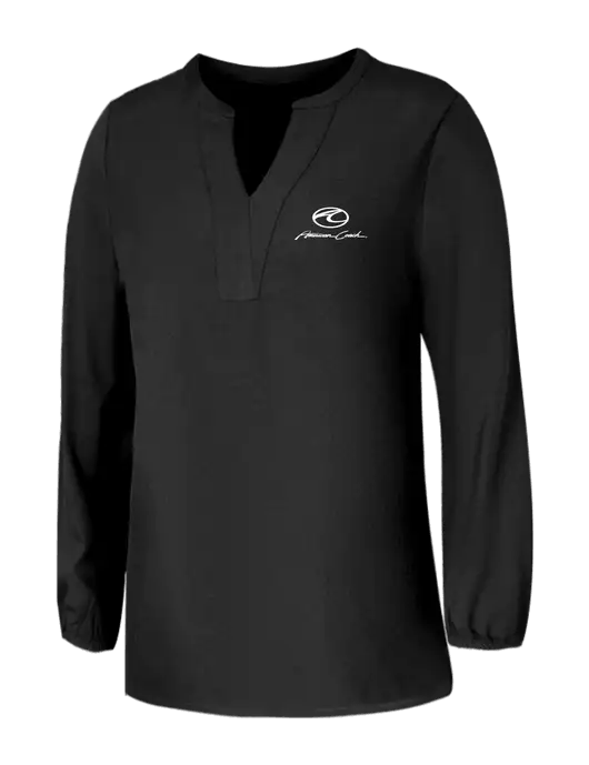 Mercer+Mettle Womens Deep Black Stretch Crepe 3/4 Sleeve Blouse w/American Coach Logo