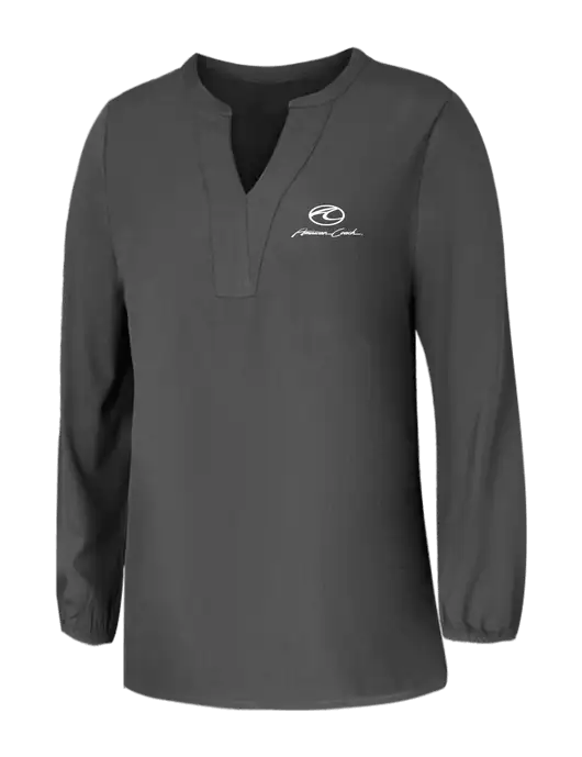 Mercer+Mettle Womens Dark Grey Stretch Crepe 3/4 Sleeve Blouse w/American Coach Logo