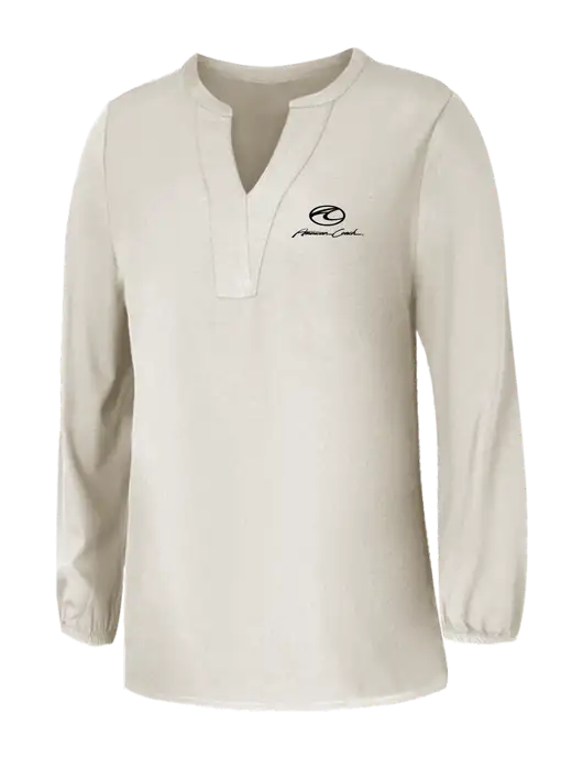 Mercer+Mettle Womens Ivory Stretch Crepe 3/4 Sleeve Blouse w/American Coach Logo