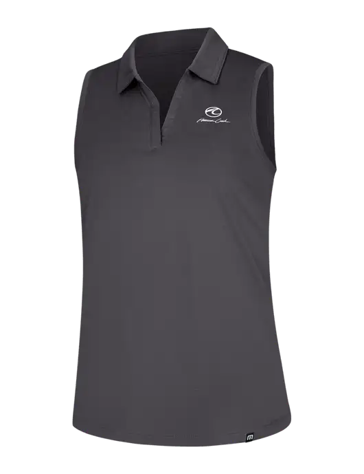 TravisMathew Womens Dark Medium Grey Coto Performance Sleeveless Polo w/American Coach Logo