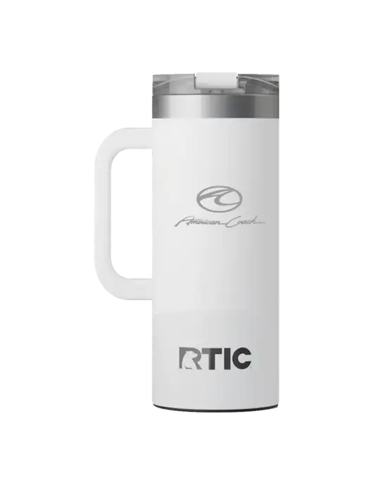 RTIC Road Trip 20 oz White Travel Mug w/American Coach Logo