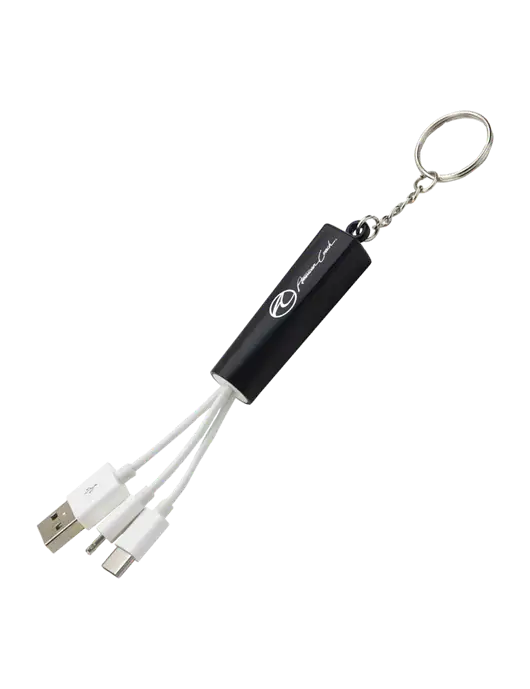 Black Light-Up Charging Cable with Key Ring w/American Coach Logo