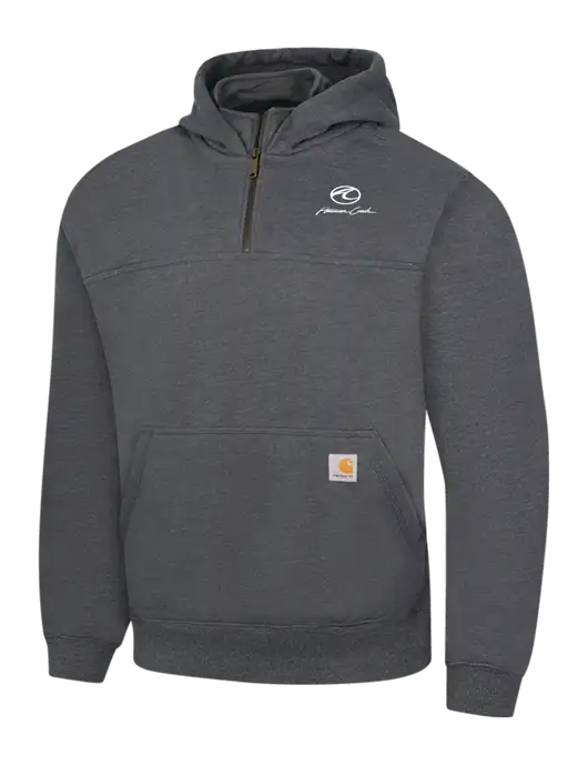 Carhartt Dark Grey Heather Rain Defender Paxton Heavyweight Hooded 1/4 Zip Mock Sweatshirt w/American Coach Logo